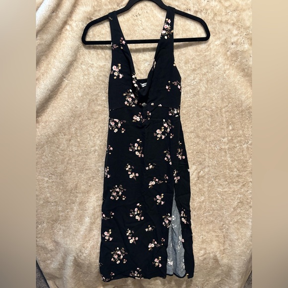 Abercrombie & Fitch Twist Floral Black Midi Dress XSP - Picture 3 of 7